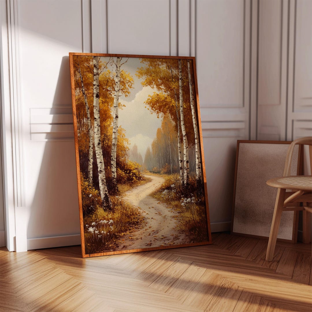 Golden Autumn Forest Path Canvas – Vintage Oil Painting With Birch ...