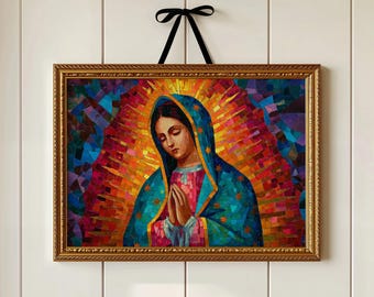 Colorful Mosaic Virgin Mary Our Lady of Guadalupe Art
