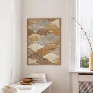 Retro Ginkgo Fan Leaf Pattern in Warm Neutrals