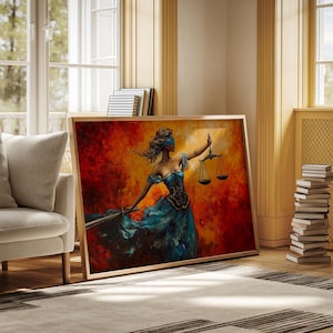 Lady Justice Canvas Art, Blind Justice Wall Decor, Law Office Painting, Scales of Justice Artwork, Legal Symbol Print, Bold Abstract