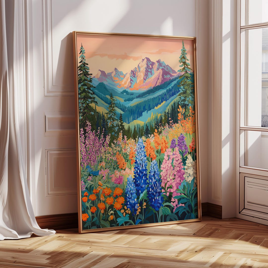 Colorful Mountain Wildflower Canvas Wall Art | Vibrant Floral Landscape ...
