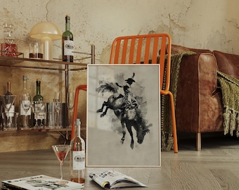 Aquarelcowboy op Bucking Bronco | Westerse rodeokunst