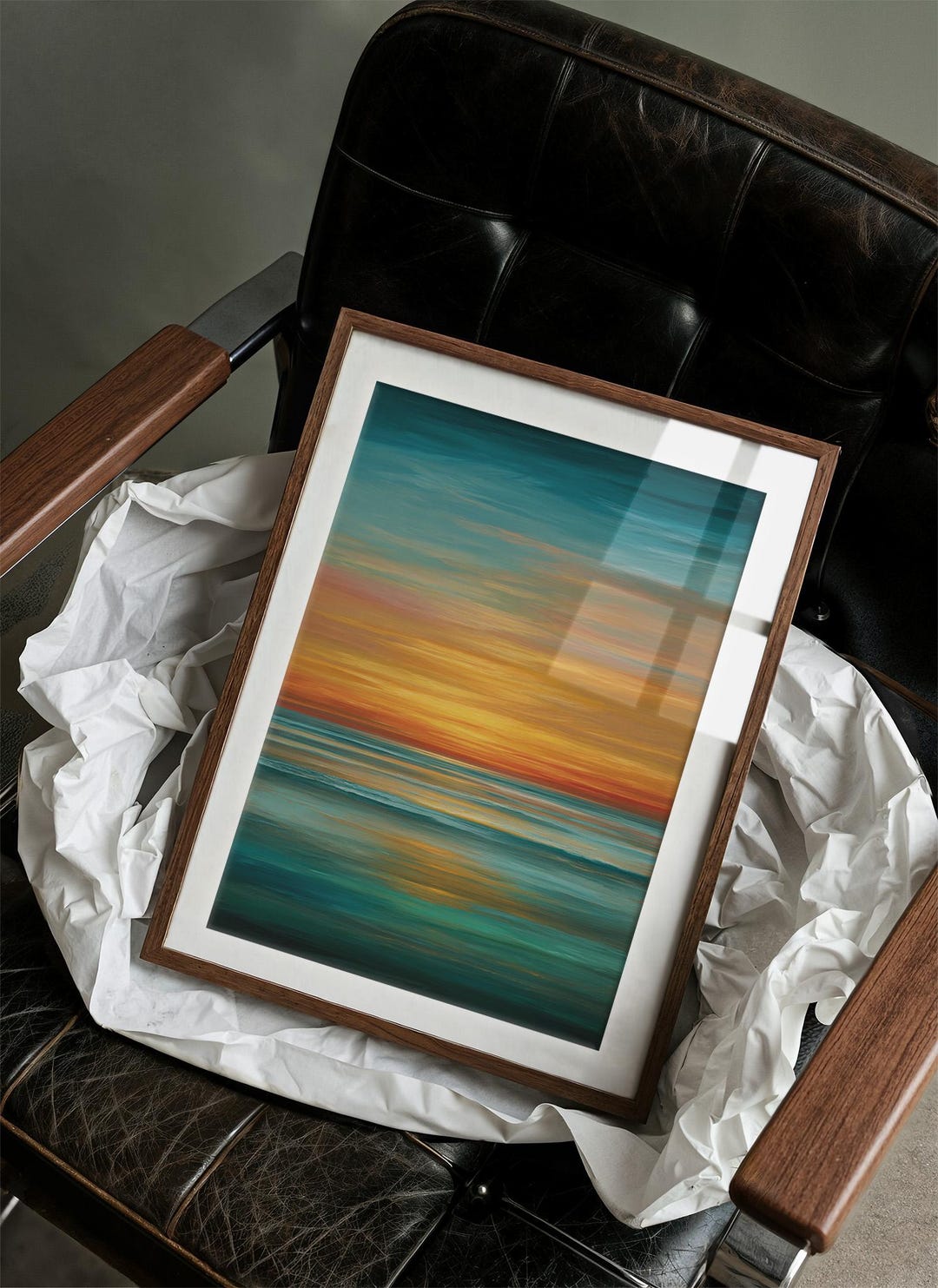 Abstract Ocean Sunset Canvas Wall Art | Colorful Coastal Seascape ...
