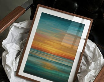 Abstract Ocean Sunset Canvas Wall Art | Colorful Coastal Seascape Painting | Modern Beach House Decor for Living Room