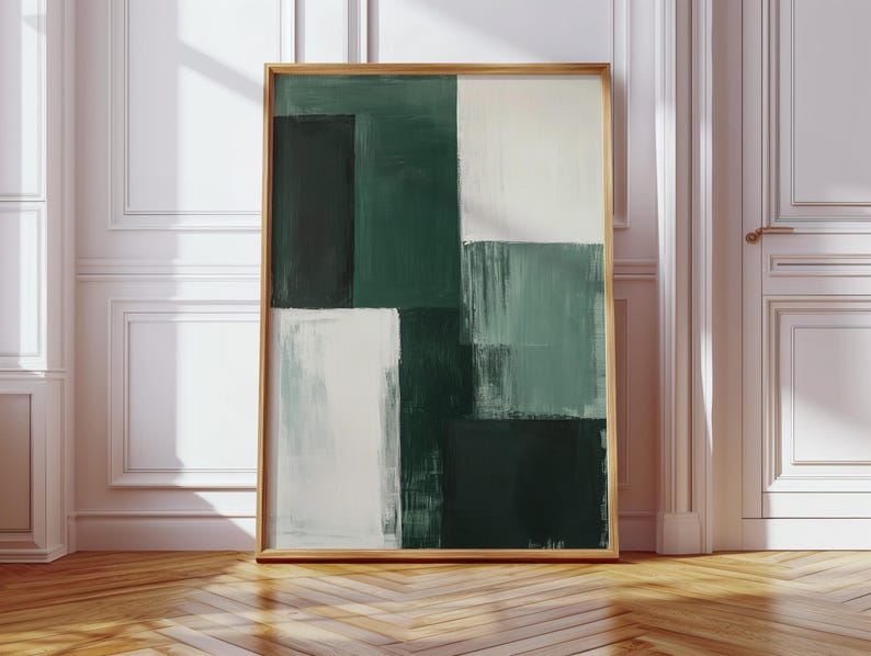 Modern Green Abstract Canvas Art – Minimalist Geometric Wall Decor in ...