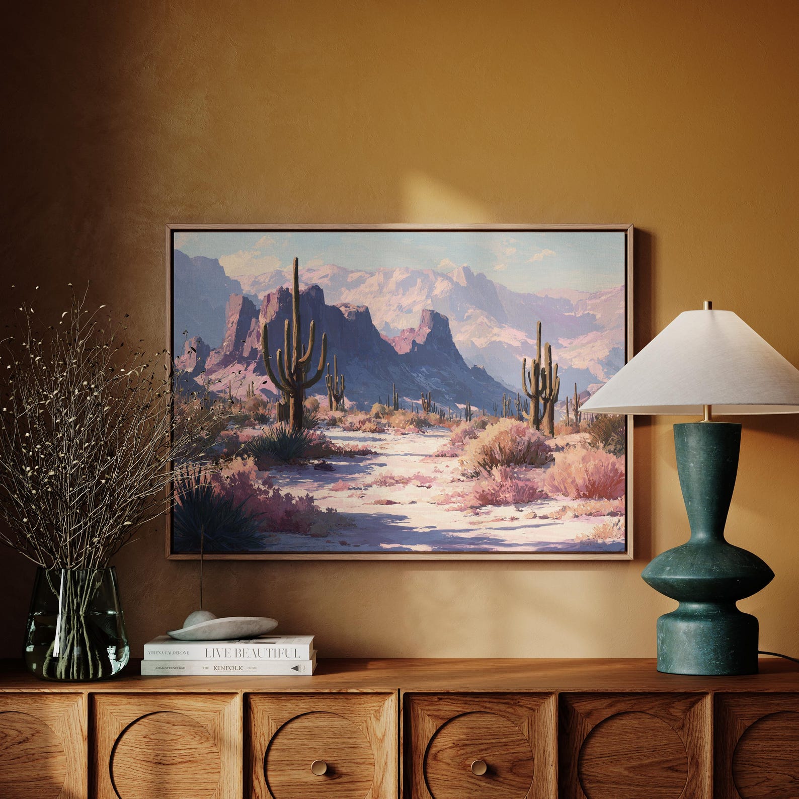 Southwest Desert Canvas Wall Art | Saguaro Cactus & Mountain Landscape ...