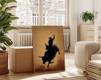 Bull Rider Silhouette | Western Rodeo Cowboy Wall Art