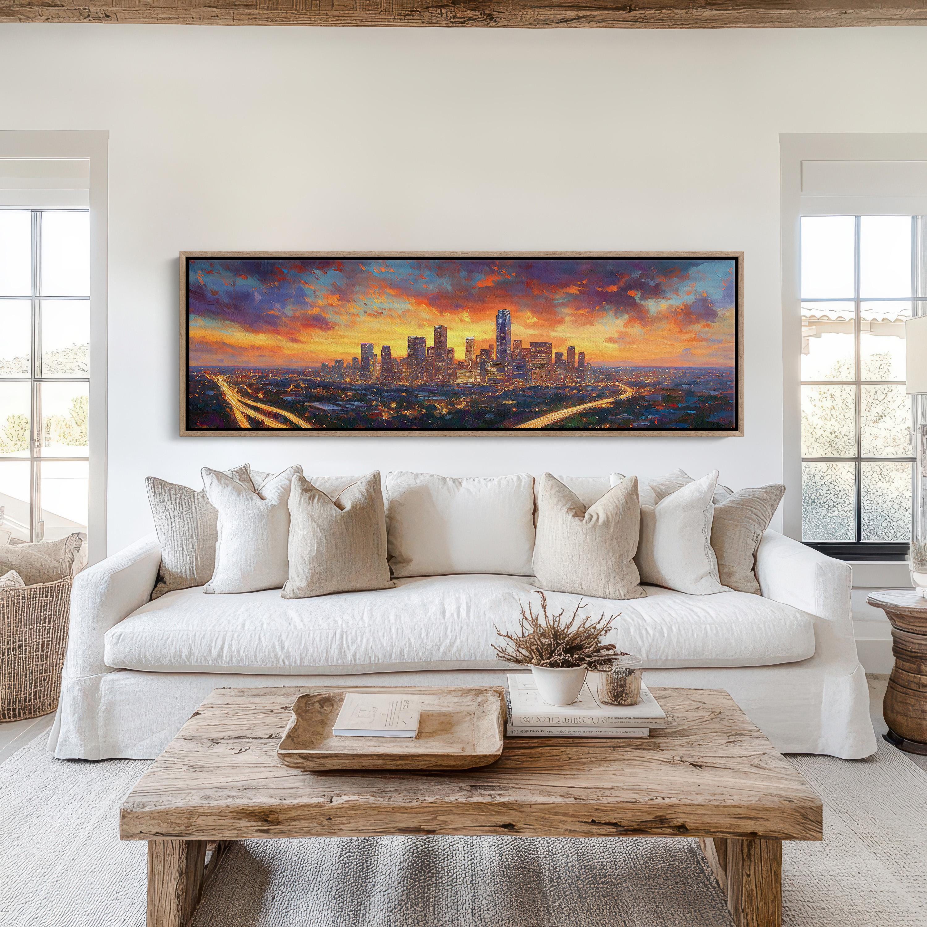 Vibrant City Skyline Canvas, Sunset Urban Wall Art, Colorful