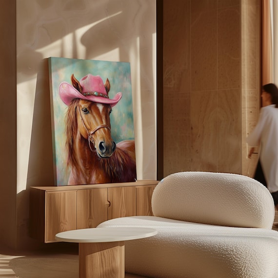 2 Stampe Su Tela Western Cowboy Girl - Quadri Rosa Con Cavalli E Ragazze A Cavallo, Decorazione Parete Per Camera Da Letto Ragazze