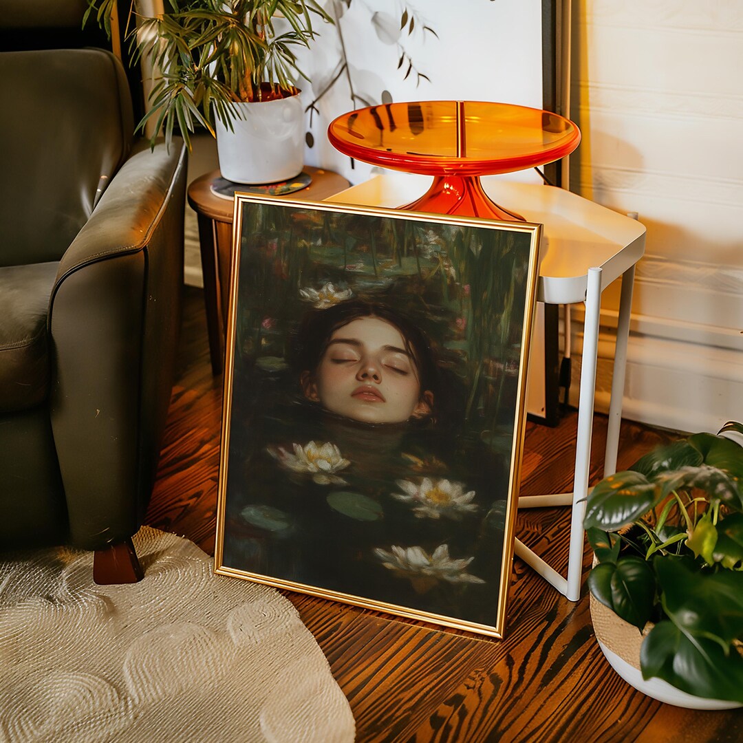 Serene Woman Floating Among Water Lilies – Dreamy Moody Floral Portrait ...