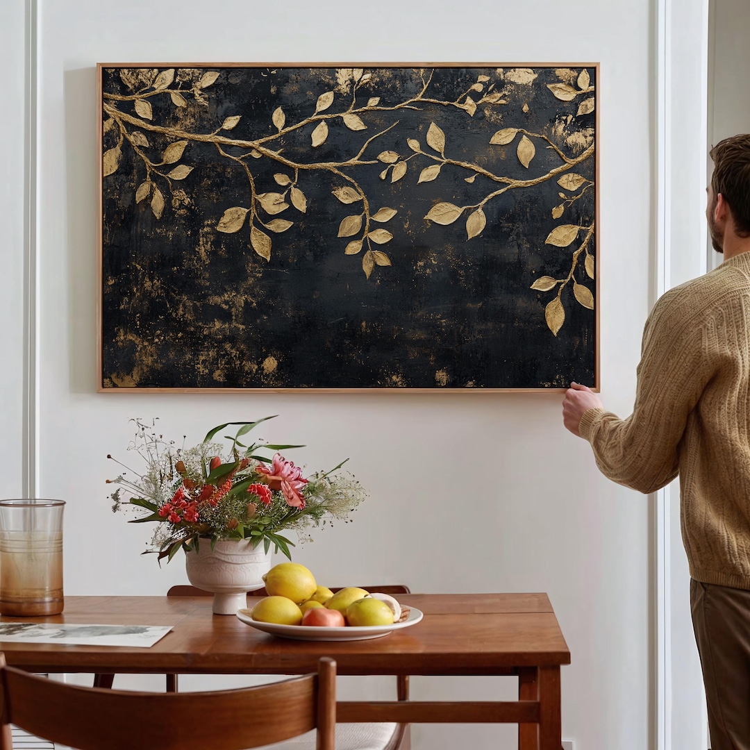 Gold Leaf Wall Art - Elegant Black and Gold Canvas - Luxury Botanical ...