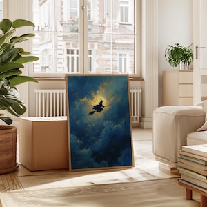 Witch Flying Across Moonlit Sky | Halloween Night Art