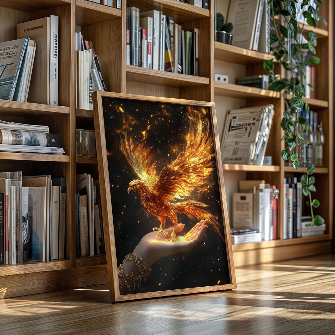 Fiery Phoenix Canvas Wall Art, Rising From Ashes Mythical Bird Print ...