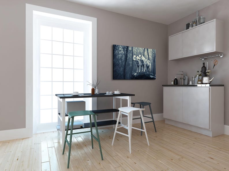 Black and White Wolf Pack Canvas Wall Art Print, Rustic Home Decor Wolf