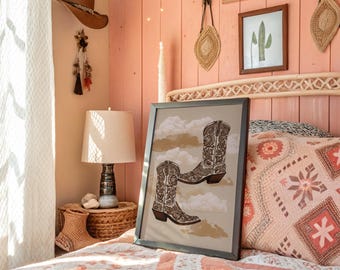 Tooled Cowboy Boots in the Clouds Western Art
