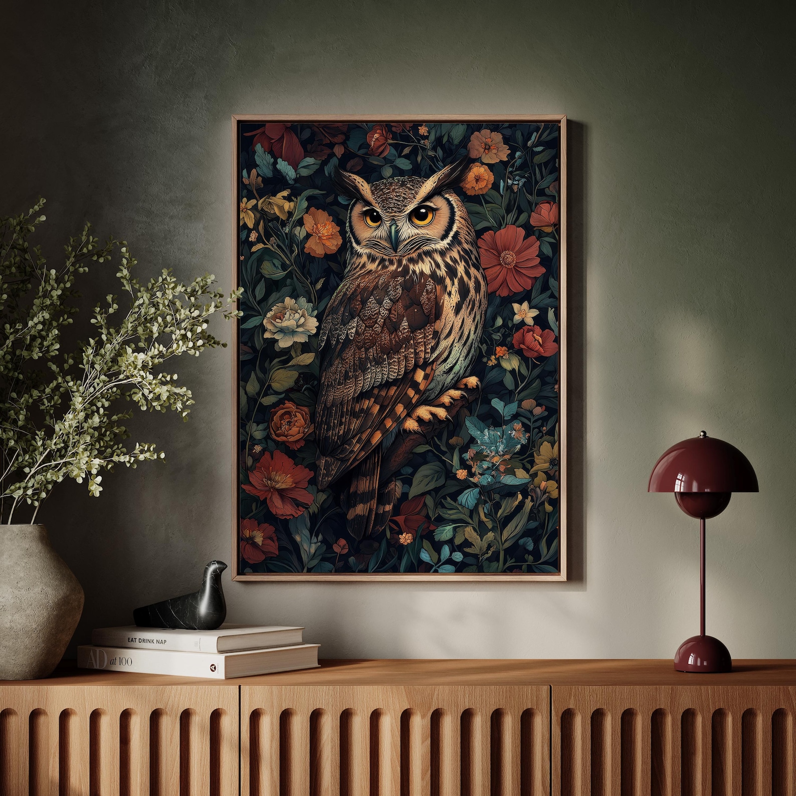 Owl Canvas Wall Art – Framed Nature Decor, Rustic Owl Painting With ...