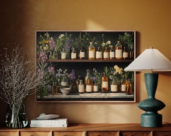 Vintage Apotheker Wandkunst, Kräutermedizin-Dekor, Dark Academia Botanischer Druck, Cottagecore Apotheke Poster, Rustikales Kräuterkundler Geschenk