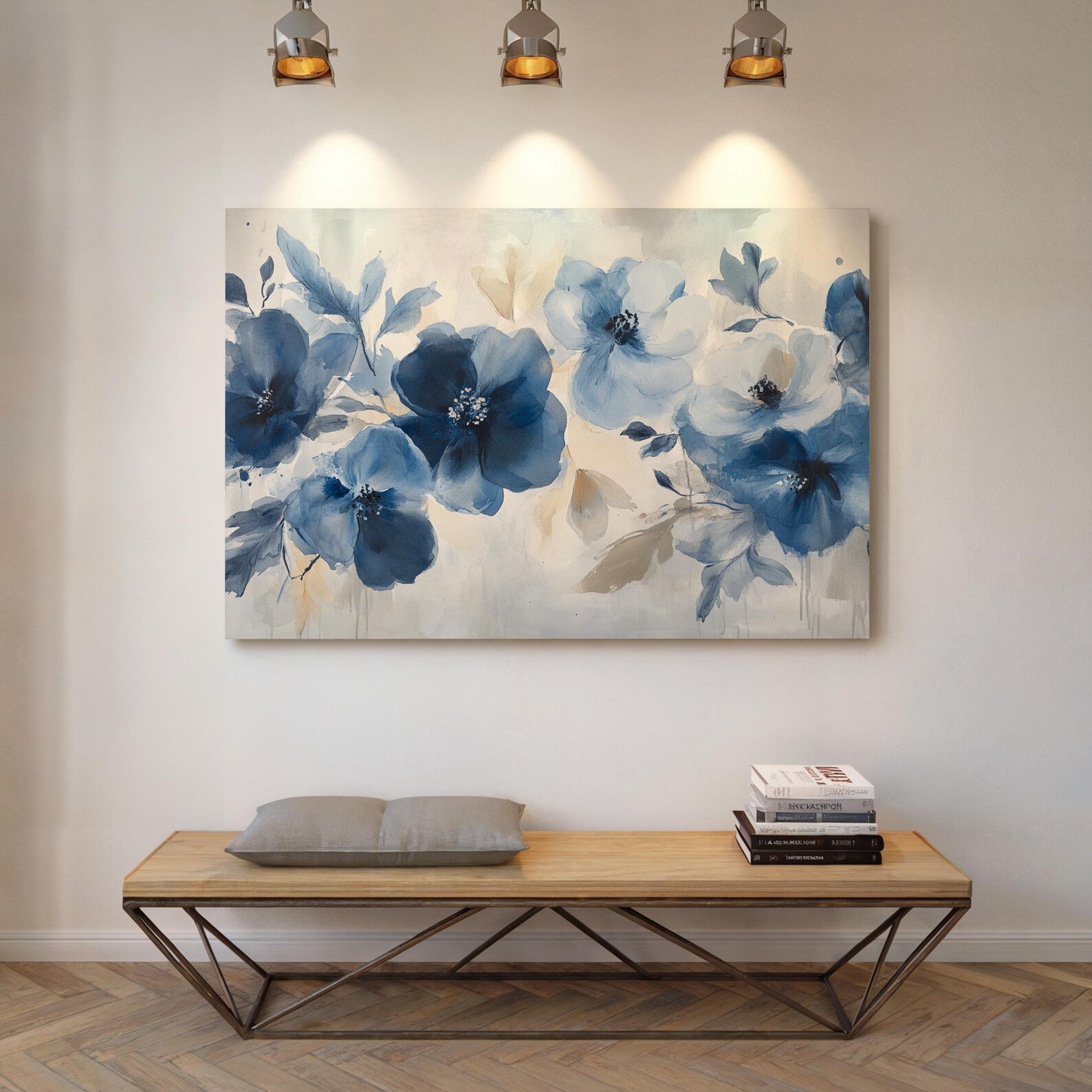 Elegant Blue Floral Canvas | Watercolor Flower Wall Art for Bedroom ...