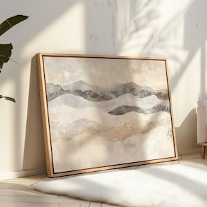 Neutral Abstract Mountain Canvas Wall Art, Beige and Gray Landscape Painting Print, Minimalist Nature Wall Decor for Living Room