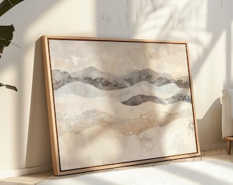 Neutral Abstract Mountain Canvas Wall Art, Beige and Gray Landscape Painting Print, Minimalist Nature Wall Decor for Living Room