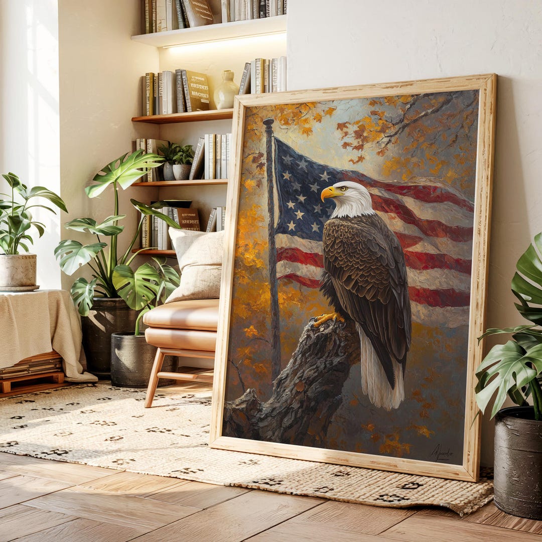 American Bald Eagle Canvas Wall Art | Patriotic Rustic Fall Painting ...