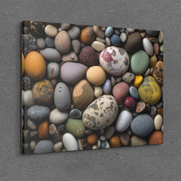 Beach Rocks and Pebbles Canvas Wall Art, Nature Earth home décor, Farmhouse 1.5" Gallery Style Canvas