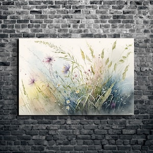 Art mural en toile de fleurs sauvages, décoration d'intérieur de fleurs aquarelles, toile de style galerie de 1,5 po.