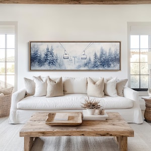 Lienzo decorativo para pared con remonte nevado: pintura de paisaje sereno de montaña invernal: decoración rústica de cabañas y albergues para un ambiente alpino acogedor