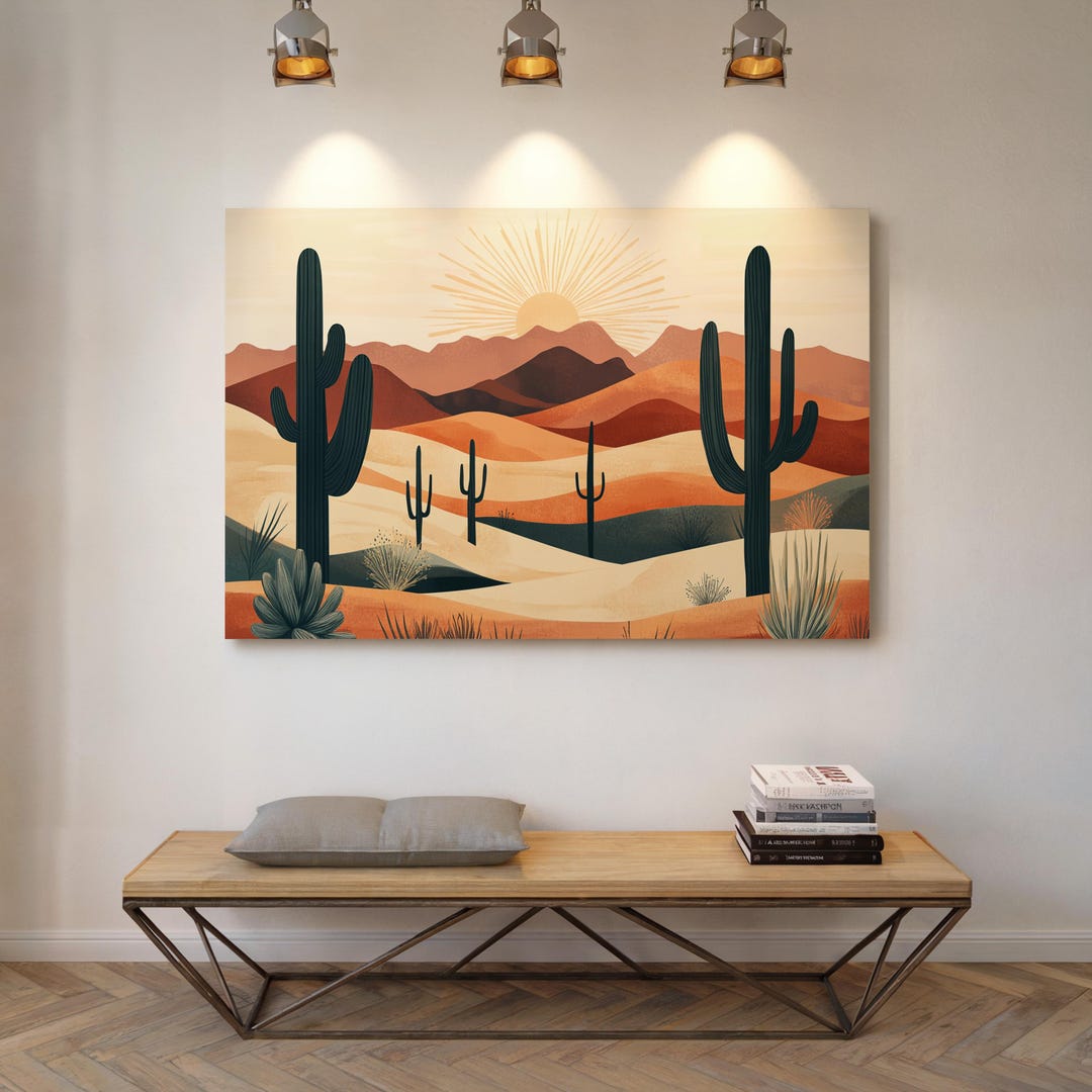 Southwestern Desert Cactus Canvas Wall Art | Minimalist Sunset ...