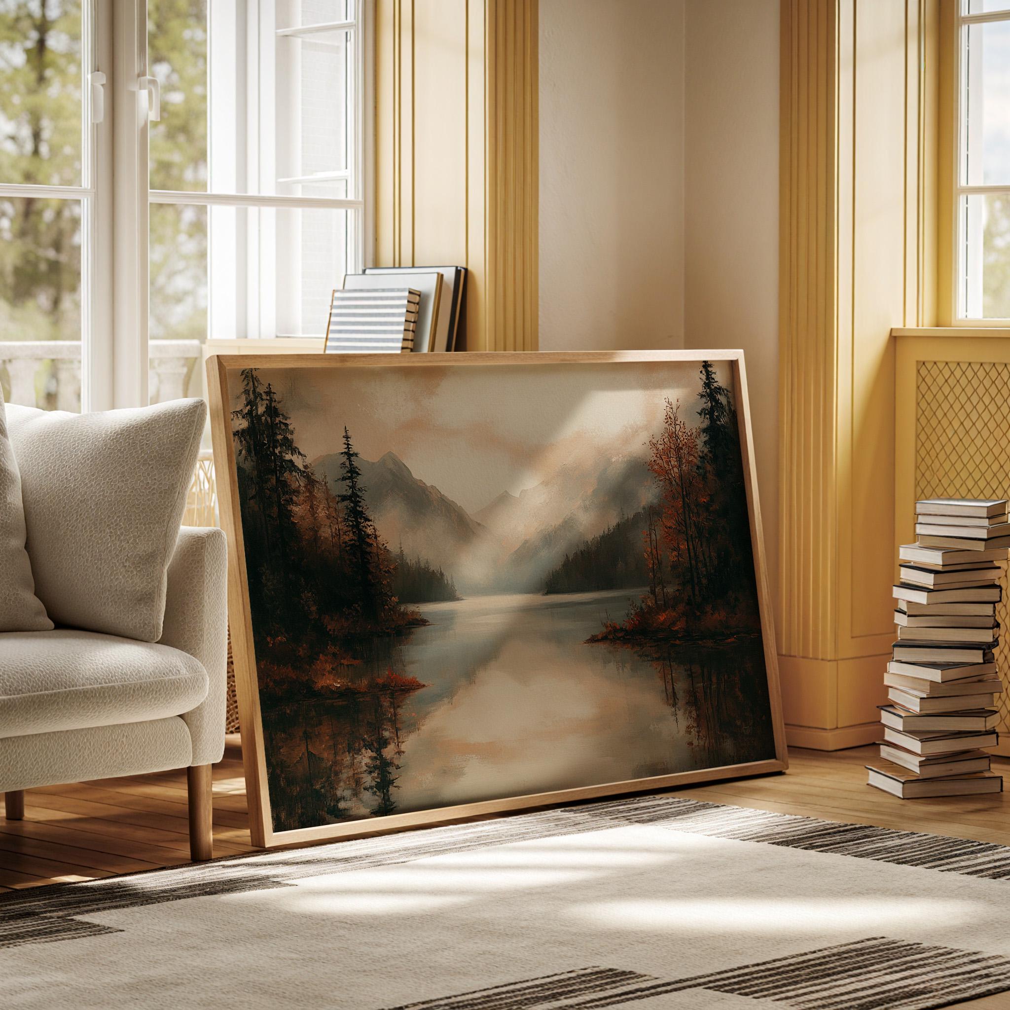 Moody Mountain Lake Canvas Wall Art | Autumn Forest Reflections Print ...