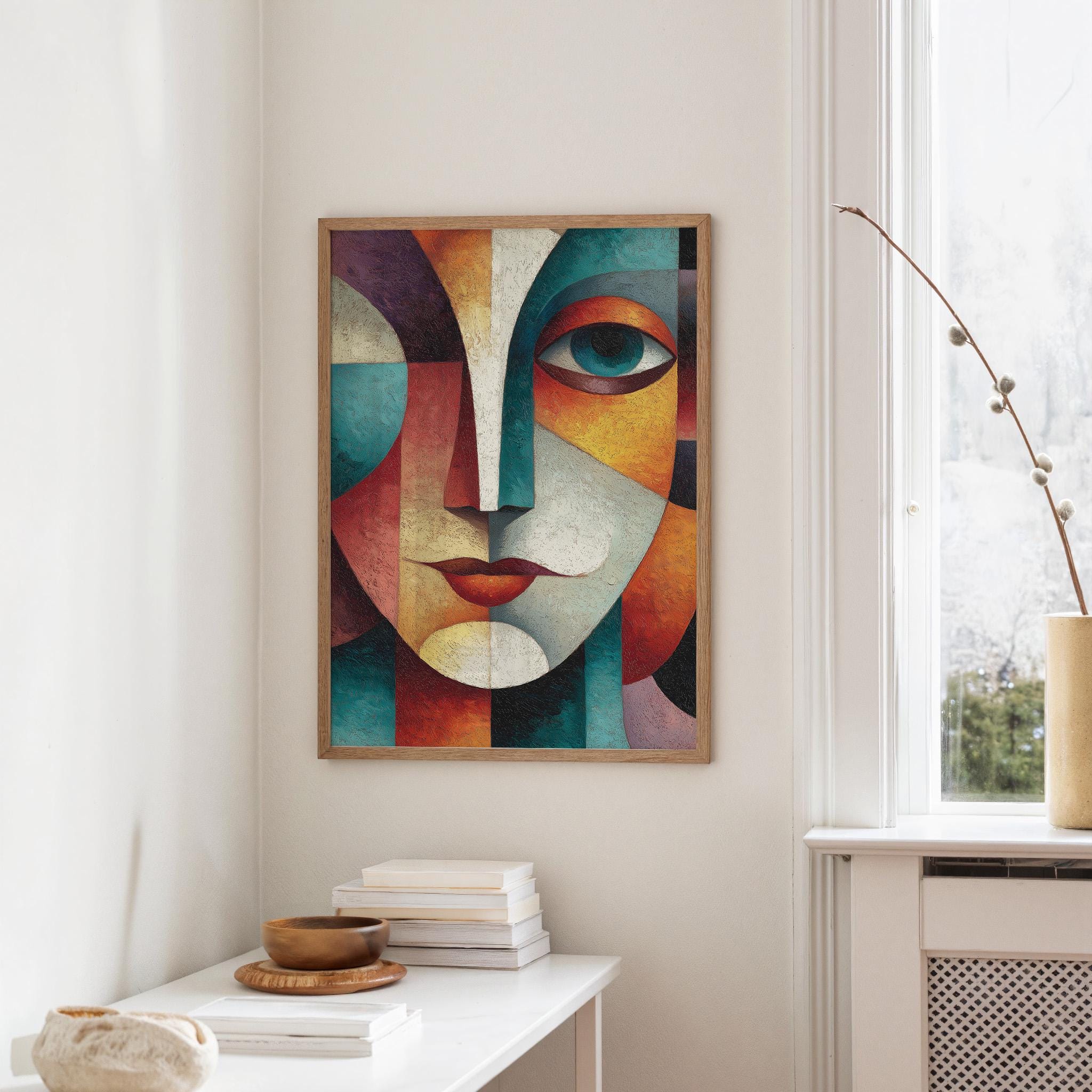 Cubist Abstract Portrait in Bold Warm Tones - Etsy