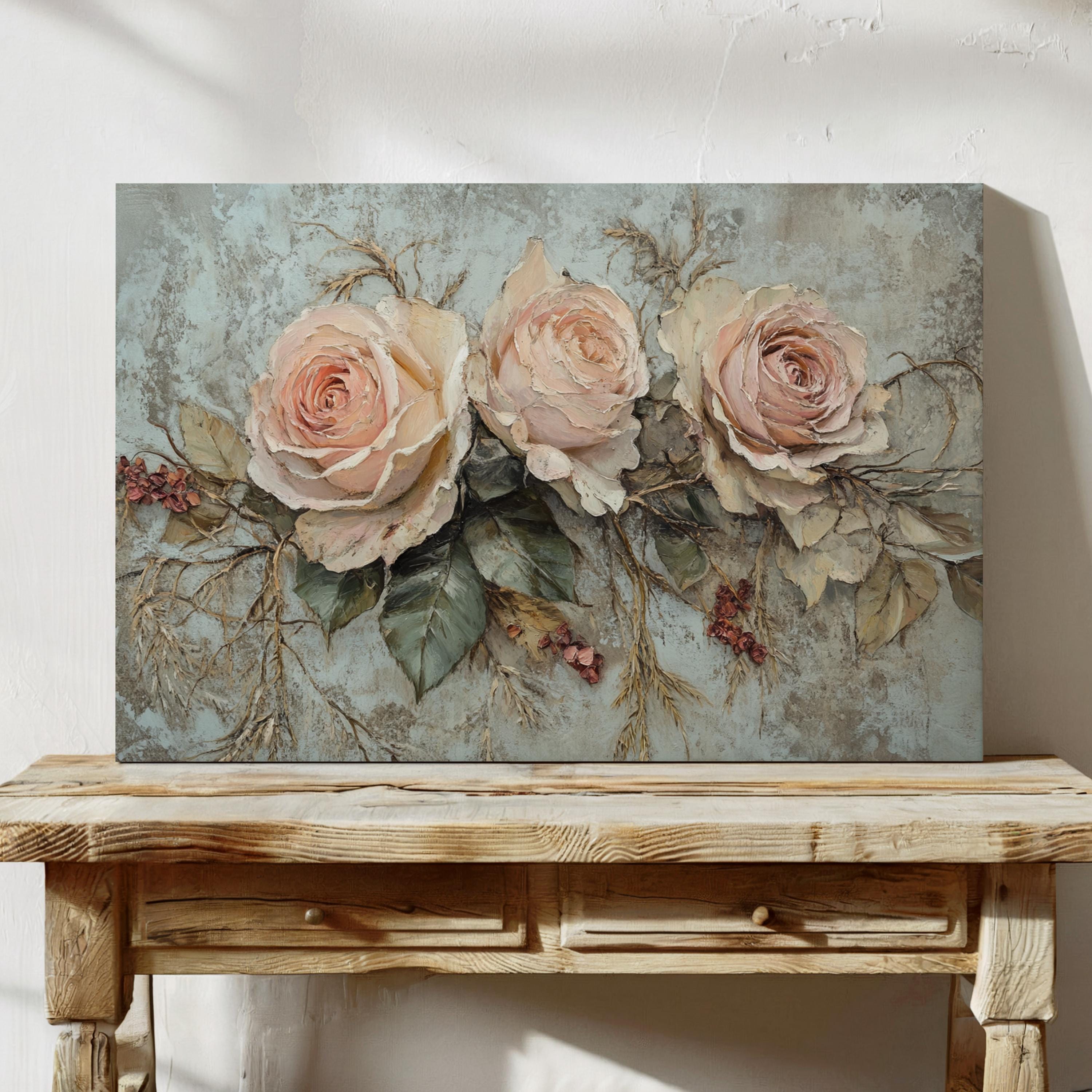 Vintage Pink Rose Canvas Wall Art | Romantic Shabby Chic Floral ...