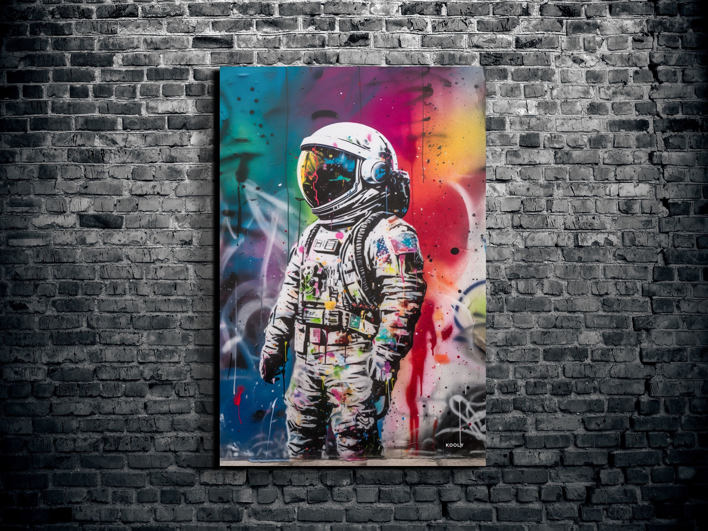 バンクシー風グラフィティ宇宙飛行士キャンバスアート、宇宙飛行士