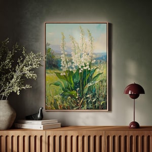 Vintage Lily of the Valley Canvas Wall Art - Elegant Floral Botanical Painting for Nature-Inspired Home and Office Decor