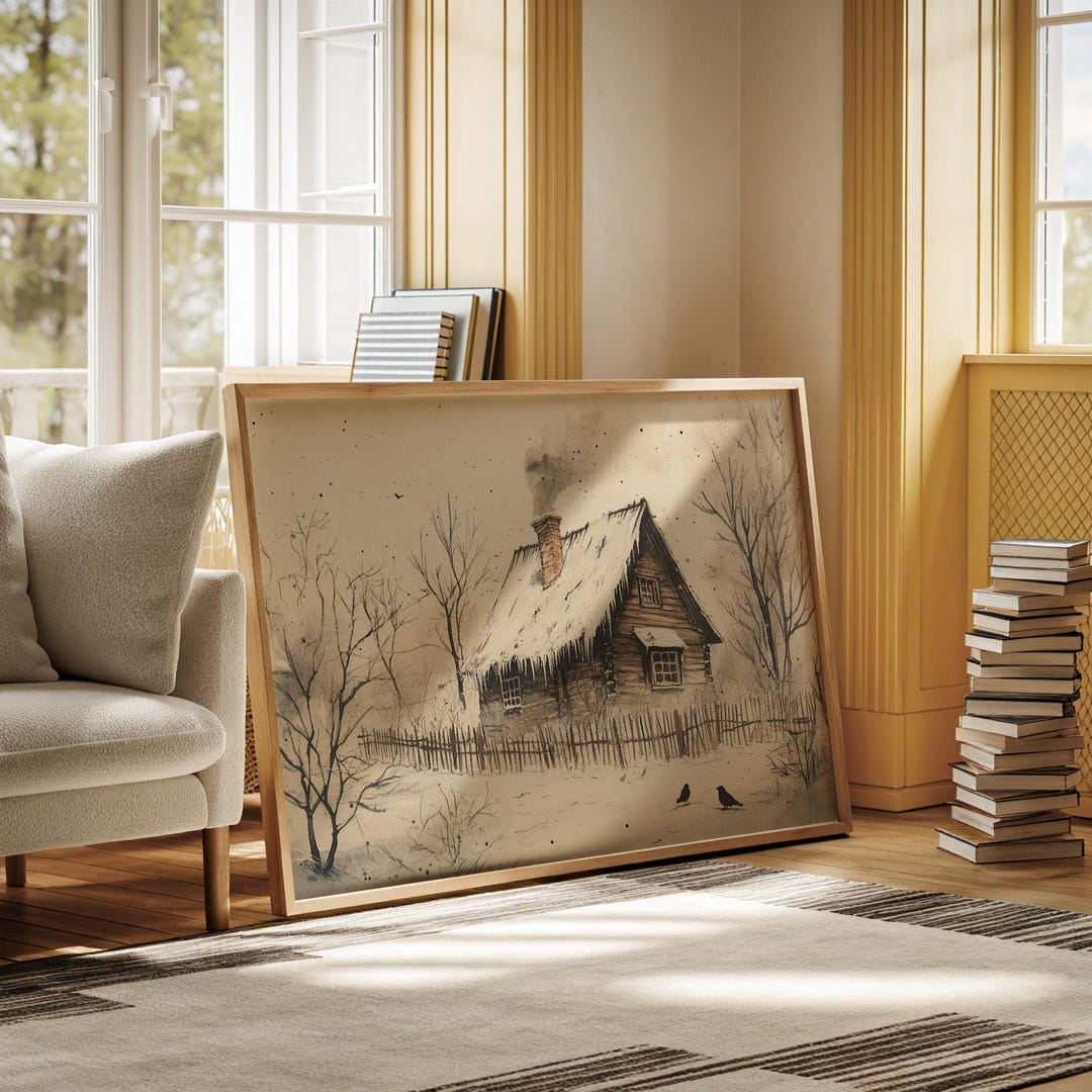 Rustic Winter Cabin in Snowy Forest Landscape | Cozy Log House With ...