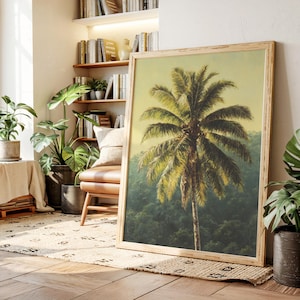 Vintage Palm Tree Wall Art – Tropical Jungle Canvas Print with Golden Hour Glow, Serene Boho Decor for Beach House or Relaxed Interiors