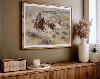 Cowboys Driving Cattle Western Ranch Painting
