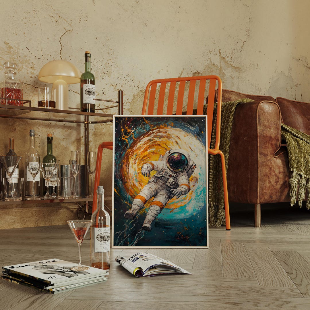 Astronaut Canvas Wall Art – Vibrant Space Painting With Swirling Galaxy ...