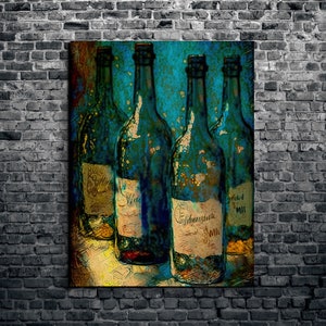 Wine Bottles Vincent Van Gogh Style, Wine, Wine Decor, Restaurant Decor, Dining Room Wall Decor, Dining Room Wall Art, Wall Decor