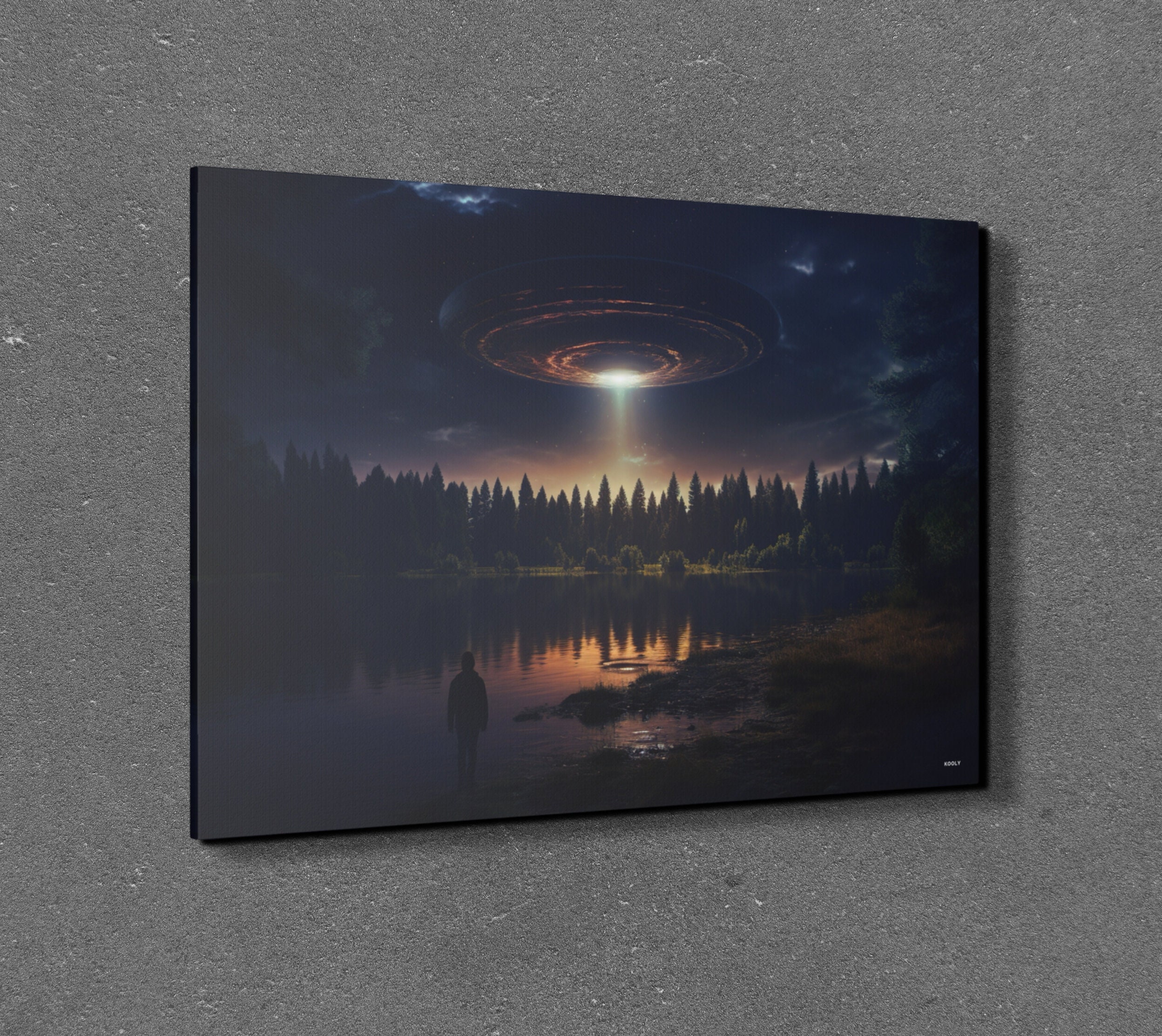 UFO Abduction Canvas Wall Art, Flying Saucer Canvas Wall Art, UFO Art ...