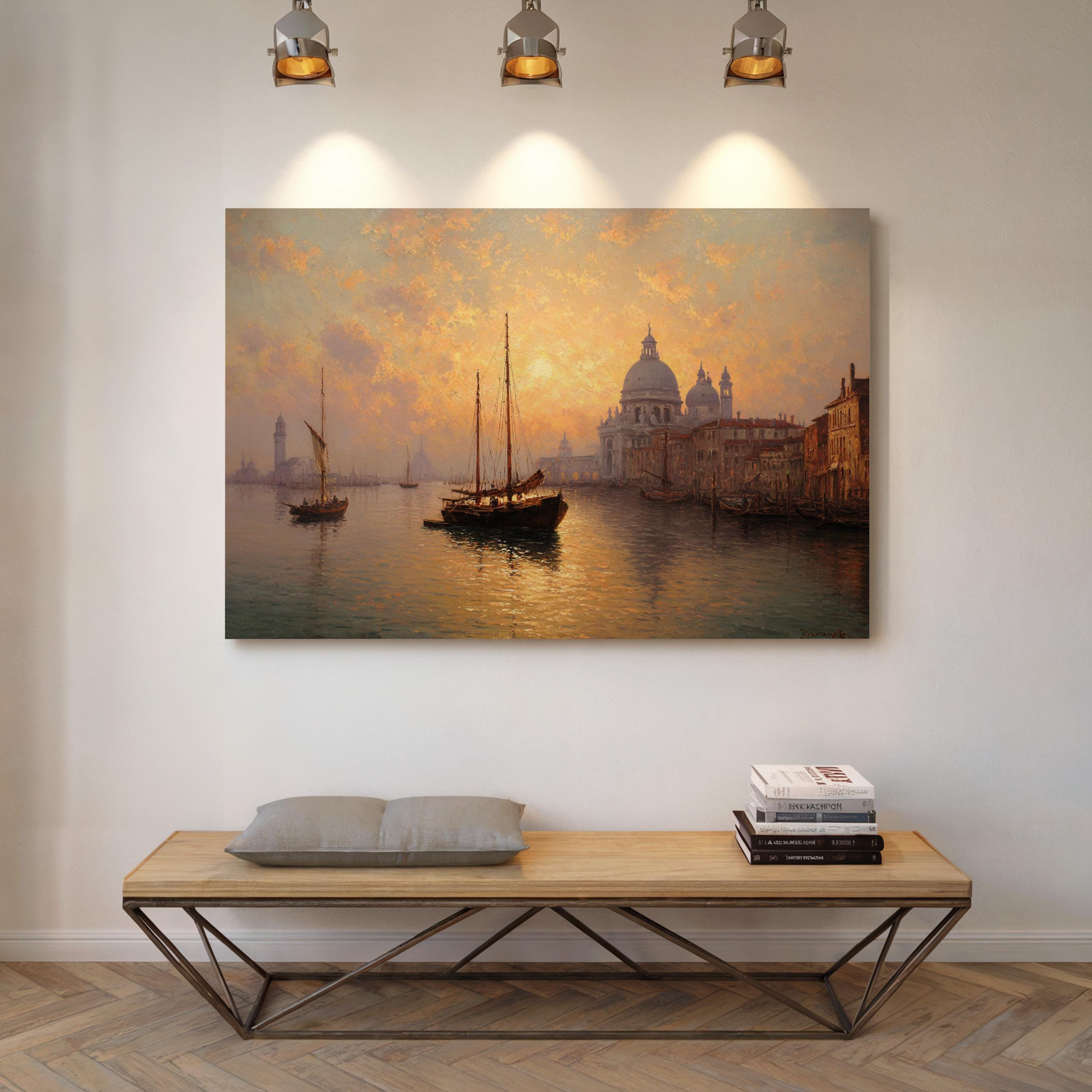 ★秀作★手書き油絵 サンタマリアデッラサルーテ教会があるヴェネツィアの大運河 ☆秀作☆手書き油絵 サンタマリアデッラサルーテ教会がある