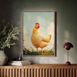 Vintage Chicken Canvas Art Print, Farmhouse Wall Decor, Rustic Country Hen Illustration, Cottagecore Animal Poster