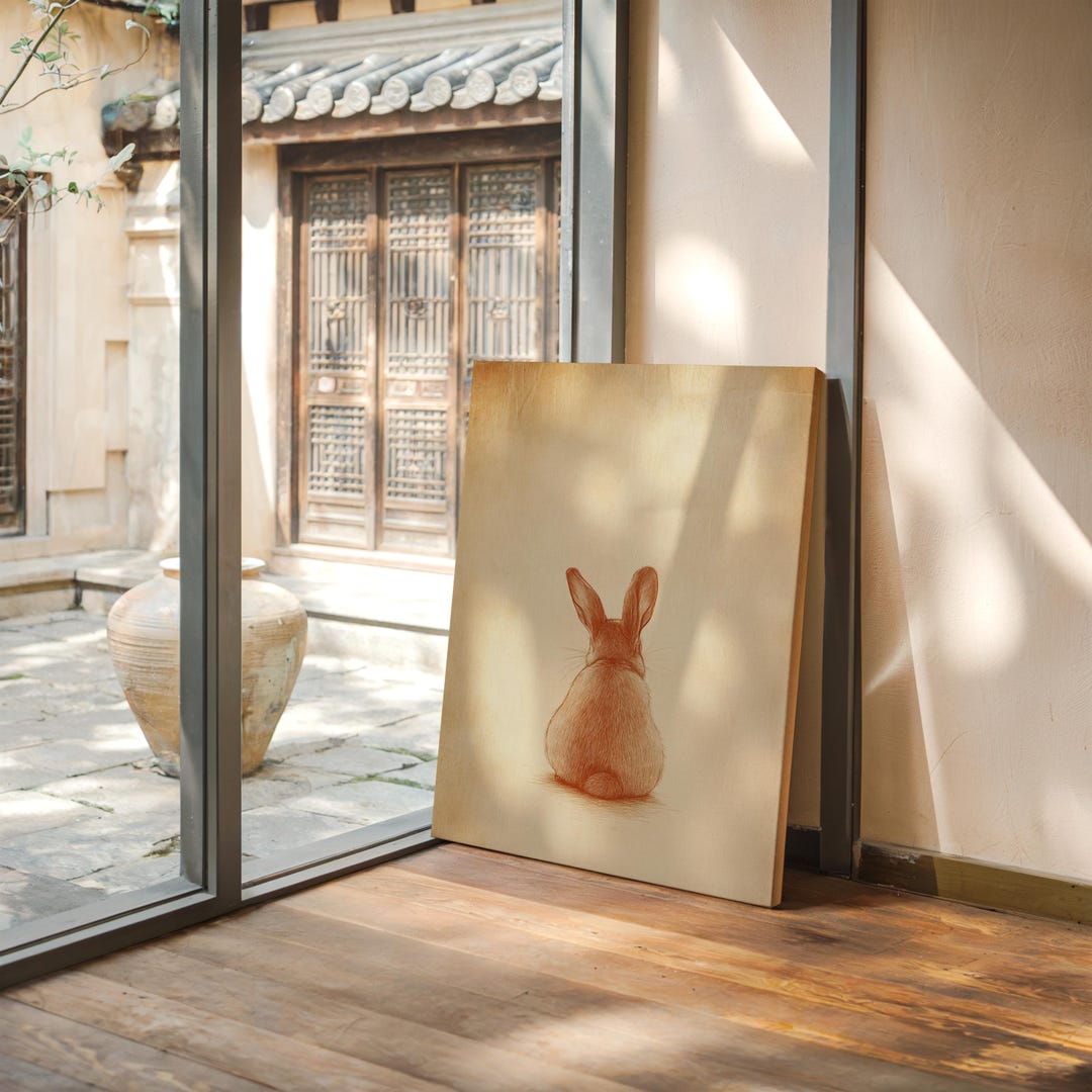 Sepia Point Rabbit Vintage Bunny Illustration Canvas, Rustic Animal Art, Sepia Rabbit Wall ...