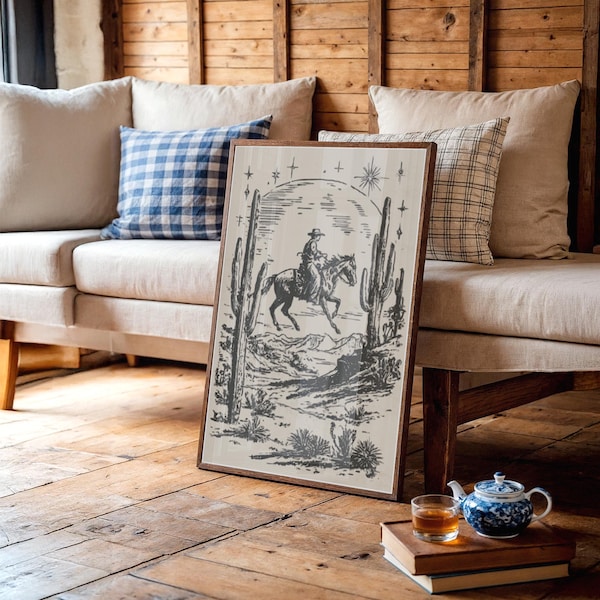 Cowboy Ride Under Desert Stars Print