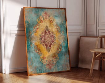 Vintage Boho Medallion Canvas Art | Distressed Mandala in