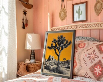 Joshua Tree Desert Silhouette with Golden Sky