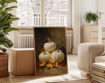 White Pumpkins Still Life | Elegant Autumn Harvest Art