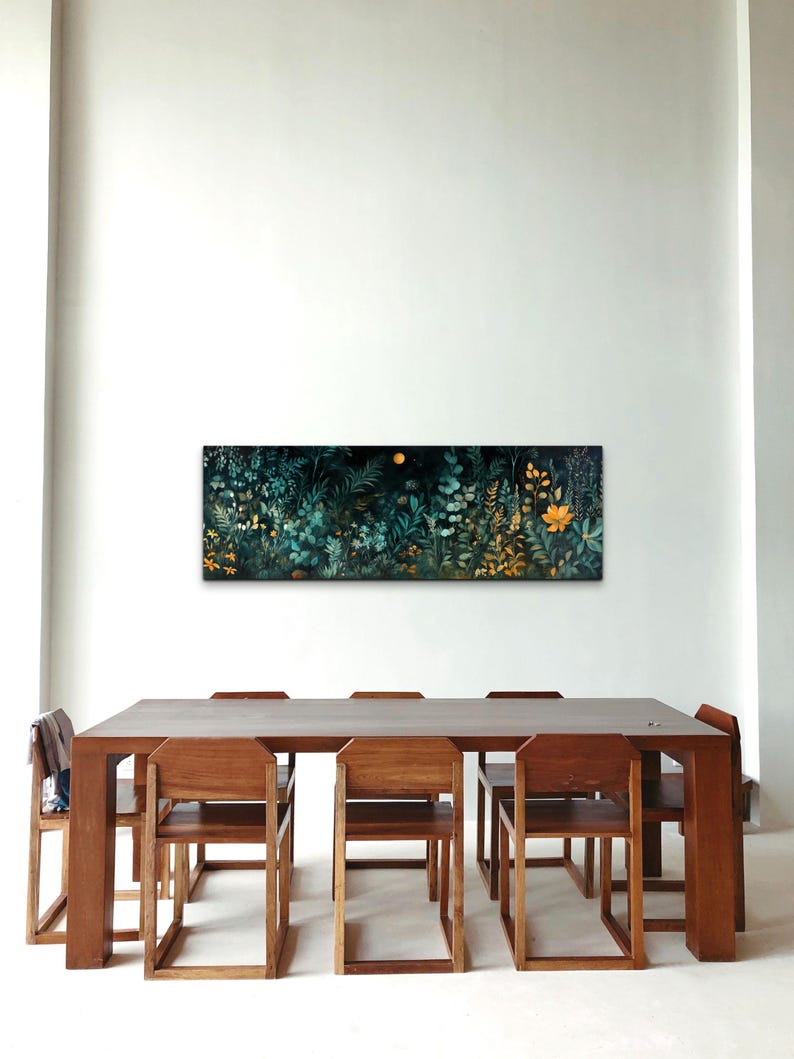 Wildflowers at Night, Wildflowers Field Landscape Wall Art, Panoramic