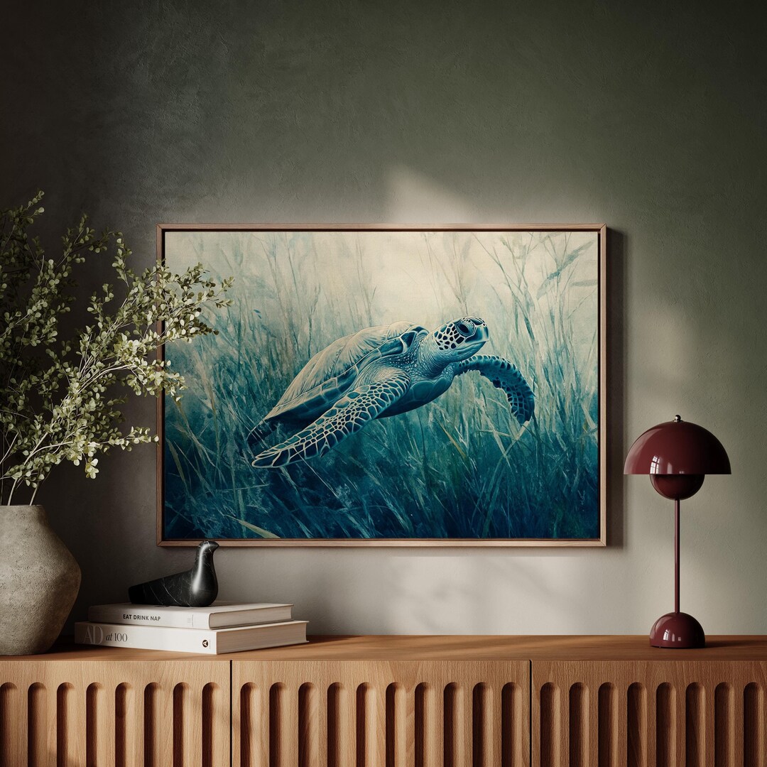 Serene Sea Turtle Canvas Art | Underwater Ocean Scene | Marine Wildlife