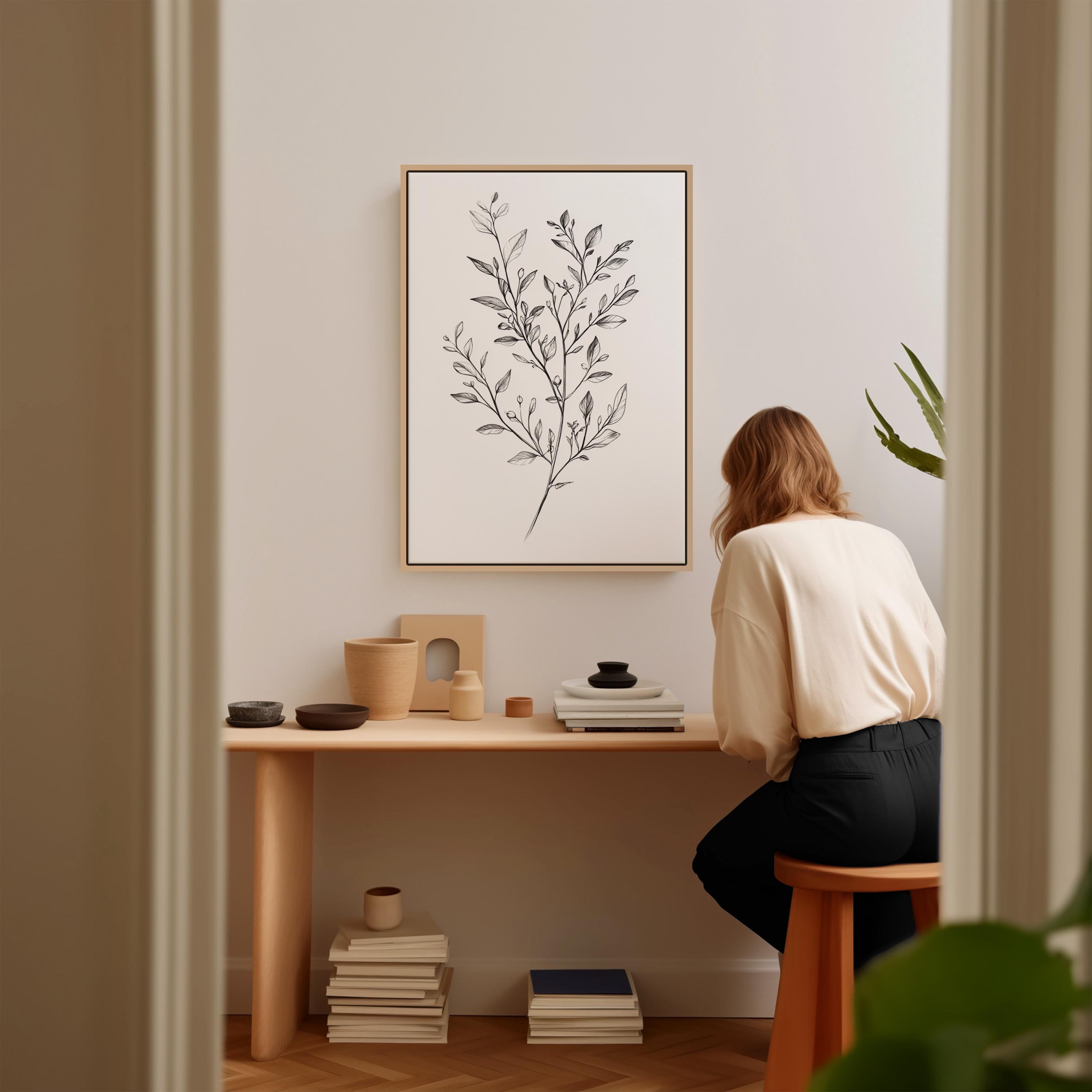 Botanical Line Art Print, Minimalist Black and White Leaf Illustration ...